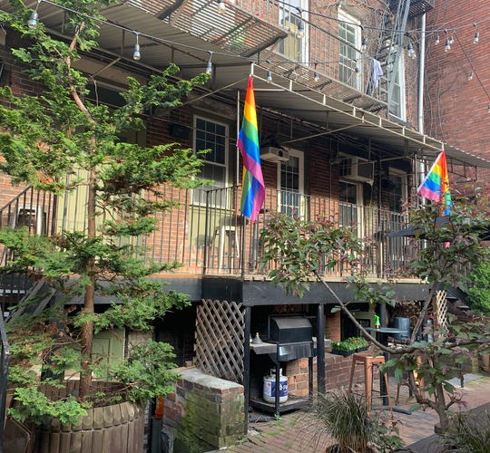 Flags flying out back